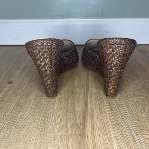 Veronica Beard Women’s 9 Sandals Dali Raffia Leather Wedge Brown Shoes Open Toe - Picture 5 of 9